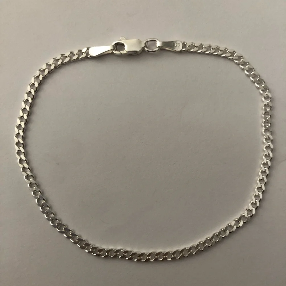 925 Silver 8” 3mm bracelet cuban chain unisex
